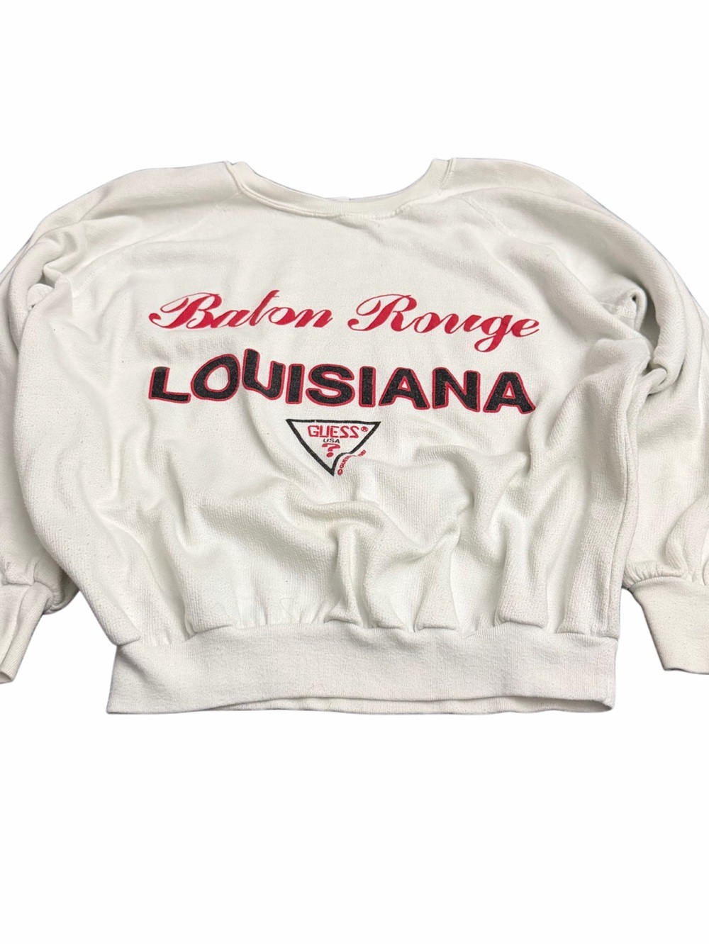 Vintage Guess USA White Baton Rouge Louisiana Lettered Sweatshirt S